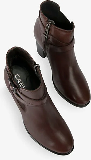 Womens Dark Brown Silver 2 Buckle-Embellished Heeled Leather Ankle Boots Eur 38/5 Uk Women - Image 2