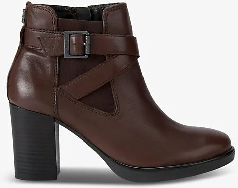 Womens Dark Brown Silver 2 Buckle-Embellished Heeled Leather Ankle Boots Eur 38/5 Uk Women
