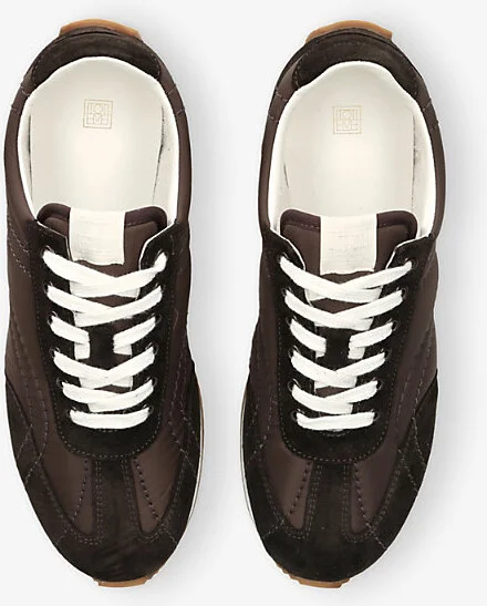 Womens Dark Brown Sport Woven and Suede Low-Top Trainers Eur 38/5 Uk Women - Image 2