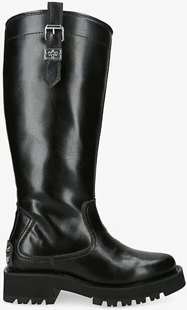 Womens Dark Brown Studs High Crinkle Faux-Leather Boots Eur 36 / 3 Uk Women