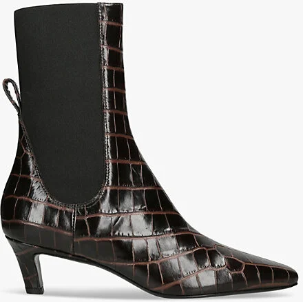 Womens Dark Brown The Mid Heel Crocodile-Embossed Leather Heeled Ankle Boots Eur 40 / 7 Uk Women