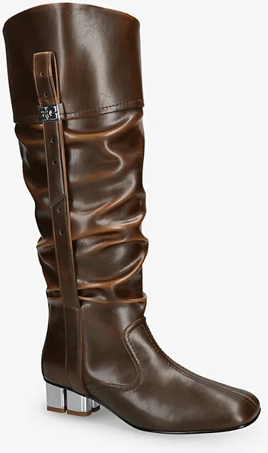 Womens Dark Green Butterfly Slouchy Faux-Leather Knee-High Boots Eur 38/5 Uk Women - Image 2