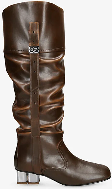 Womens Dark Green Butterfly Slouchy Faux-Leather Knee-High Boots Eur 38/5 Uk Women