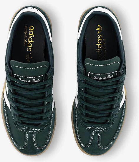 Womens Dark Green White Gum Handball Spezial x Sporty & Rich Suede Low-Top Trainers 5.5 - Image 2