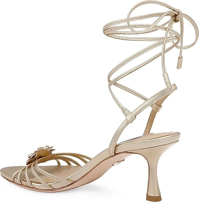 Women's Darlyn 65MM Floral-Appliquéd Metallic Leather Ankle-Wrap Sandals - Gold - Size 5.5 - Image 3