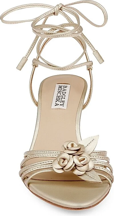 Women's Darlyn 65MM Floral-Appliquéd Metallic Leather Ankle-Wrap Sandals - Gold - Size 5.5 - Image 4