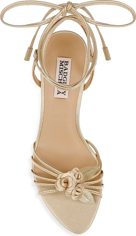 Women's Darlyn 65MM Floral-Appliquéd Metallic Leather Ankle-Wrap Sandals - Gold - Size 5.5 - Image 5