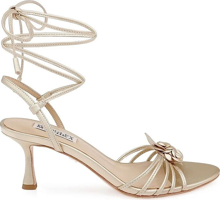 Women's Darlyn 65MM Floral-Appliquéd Metallic Leather Ankle-Wrap Sandals - Gold - Size 5.5