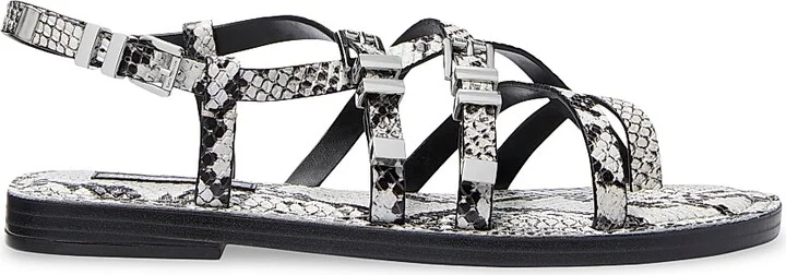 Women's Darrington Snake-Embossed Leather Sandals - Aluminum - Size 6