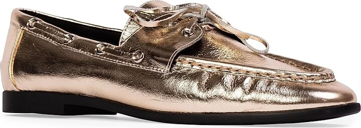 Women's Davy Metallic Boat Loafers - Gold Crinkled Leather - Size 5 - Image 3