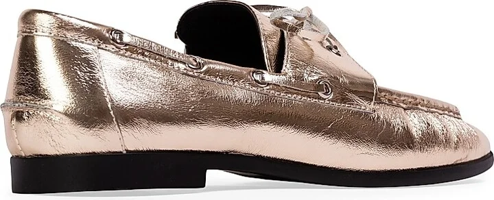 Women's Davy Metallic Boat Loafers - Gold Crinkled Leather - Size 5 - Image 4