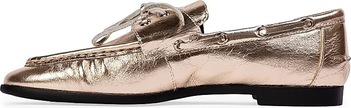 Women's Davy Metallic Boat Loafers - Gold Crinkled Leather - Size 5 - Image 5
