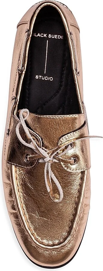 Women's Davy Metallic Boat Loafers - Gold Crinkled Leather - Size 5 - Image 6