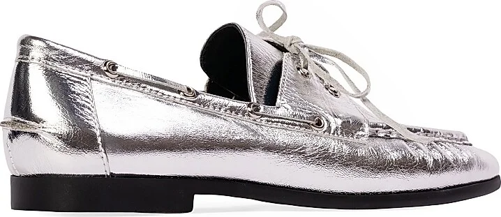 Women's Davy Metallic Boat Loafers - Gold Crinkled Leather - Size 5 - Image 9