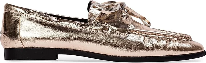 Women's Davy Metallic Boat Loafers - Gold Crinkled Leather - Size 5