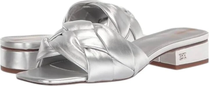 Women's Dawson Leather Flats Sandals In Silver Leather