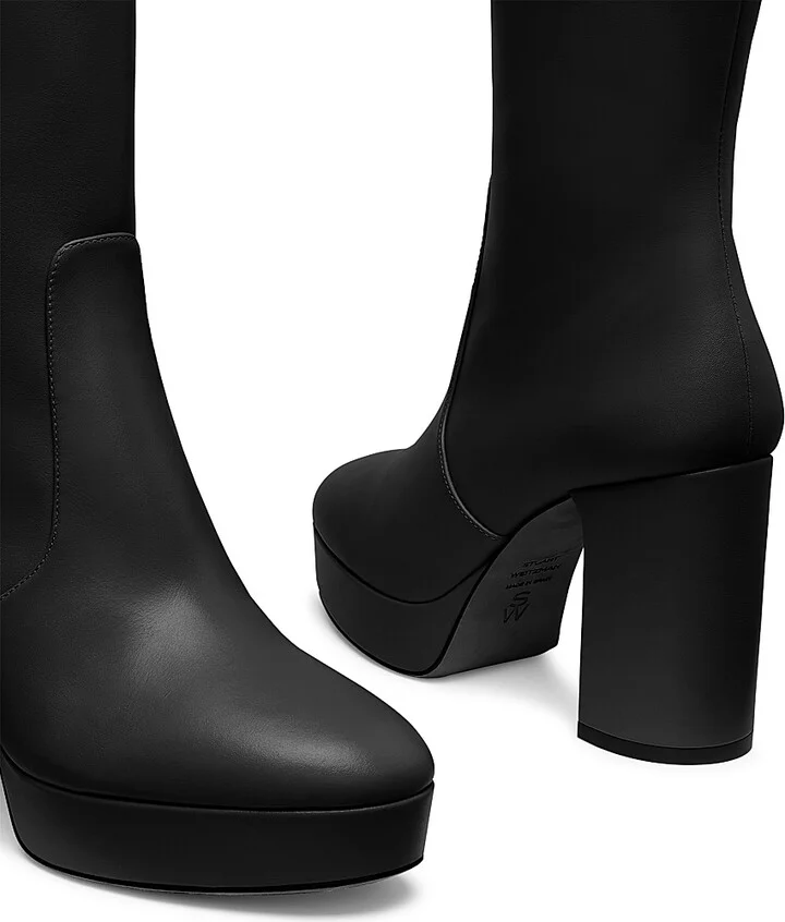 Women's Dayna 100MM Leather Platform Booties - Black - Size 10 - Image 4