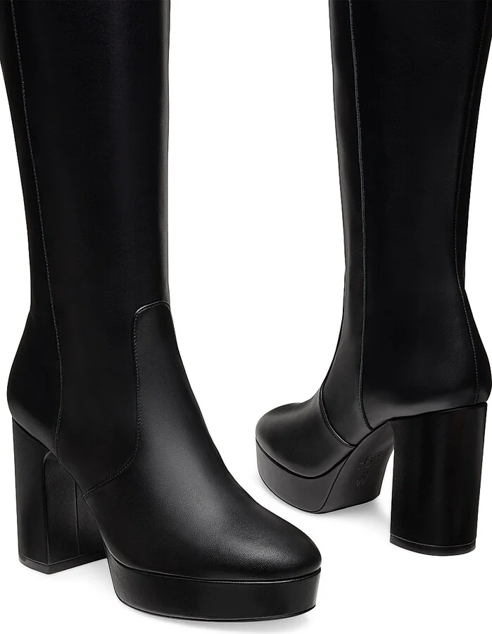 Women's Dayna 100MM Leather Platform Boots - Black - Size 10 - Image 4