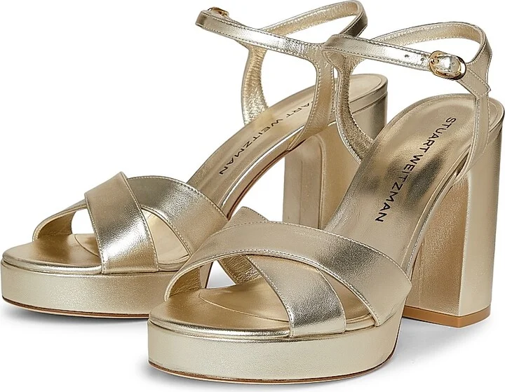 Women's Dayna 100MM Metallic Leather Platform Sandals - Light Gold - Size 10 - Image 2