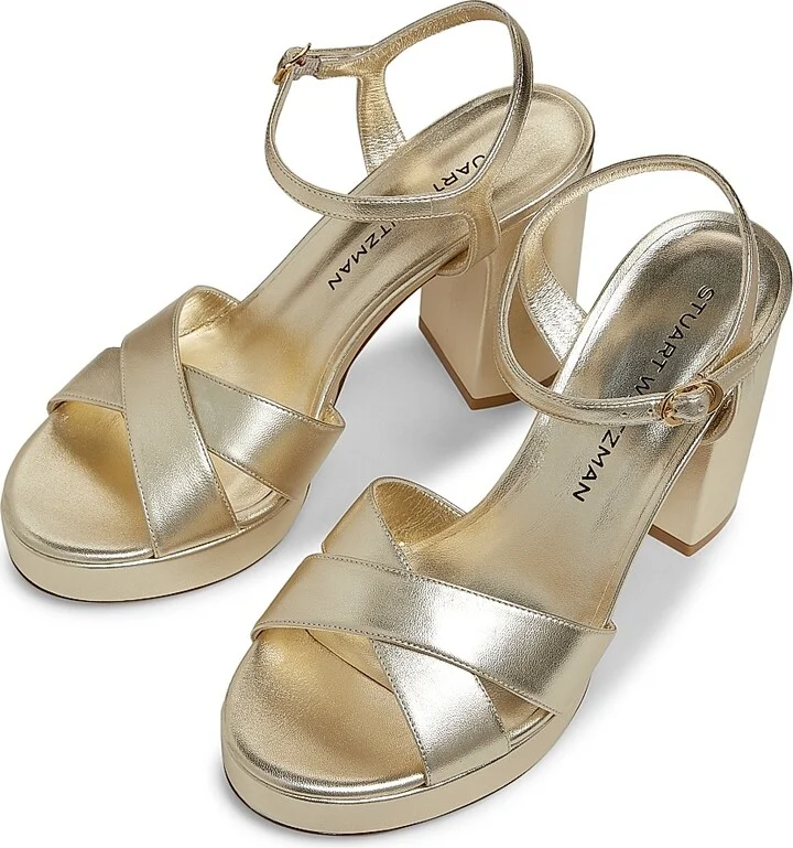 Women's Dayna 100MM Metallic Leather Platform Sandals - Light Gold - Size 10 - Image 4