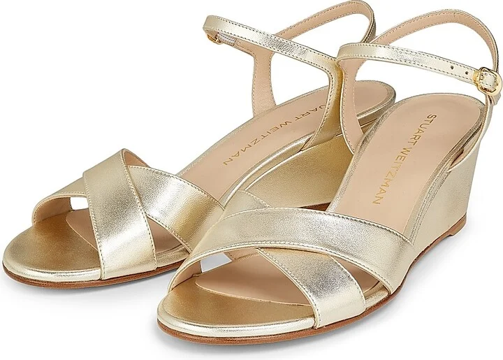 Women's Dayna 50MM Metallic Leather Wedge Sandals - Light Gold - Size 5 - Image 2