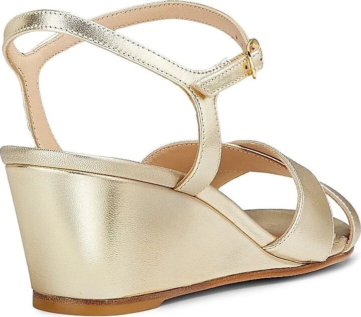 Women's Dayna 50MM Metallic Leather Wedge Sandals - Light Gold - Size 5 - Image 3