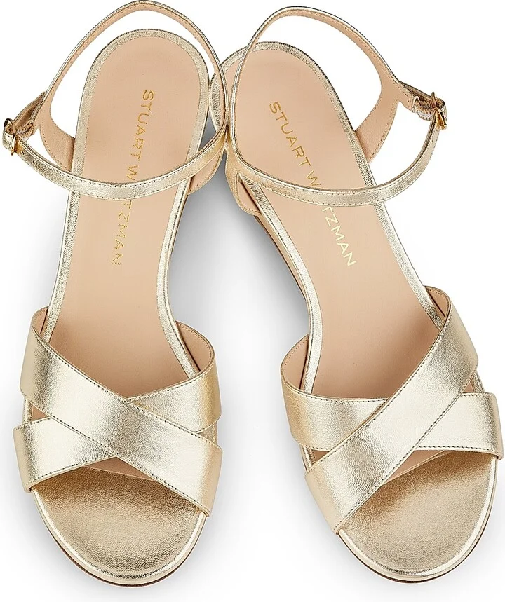 Women's Dayna 50MM Metallic Leather Wedge Sandals - Light Gold - Size 5 - Image 4