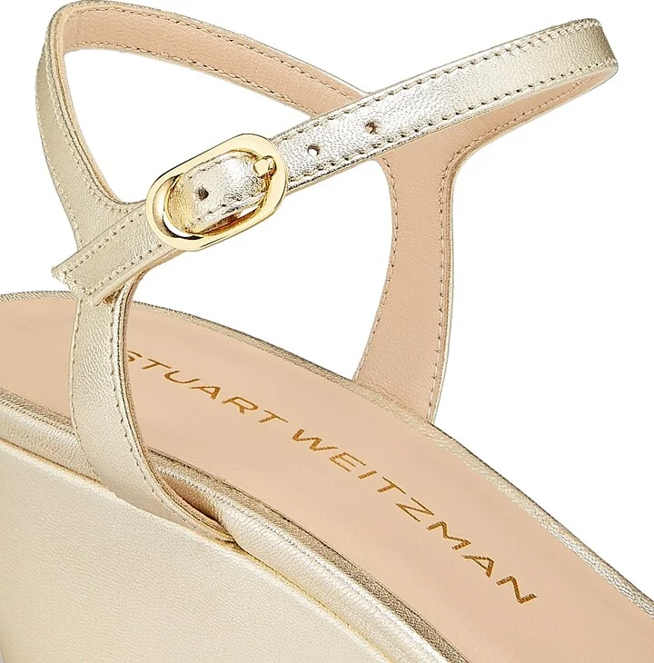 Women's Dayna 50MM Metallic Leather Wedge Sandals - Light Gold - Size 5 - Image 5