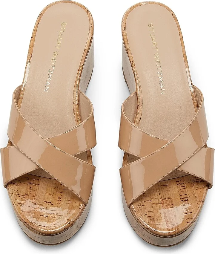 Women's Dayna 65MM Patent Leather Cork Wedge Sandals - Adobe - Size 10 - Image 4