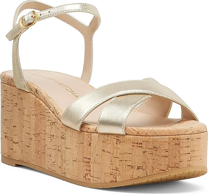 Women's Dayna 65MM Wedge Leather Sandals - Light Gold - Size 10 - Image 2