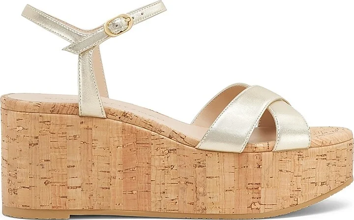 Women's Dayna 65MM Wedge Leather Sandals - Light Gold - Size 10