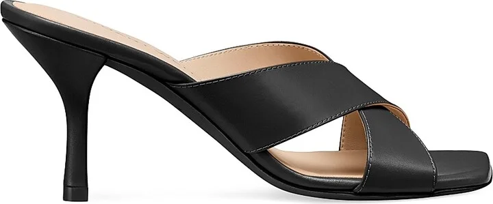 Women's Dayna 75MM Leather Slip-On Sandals - Black - Size 7