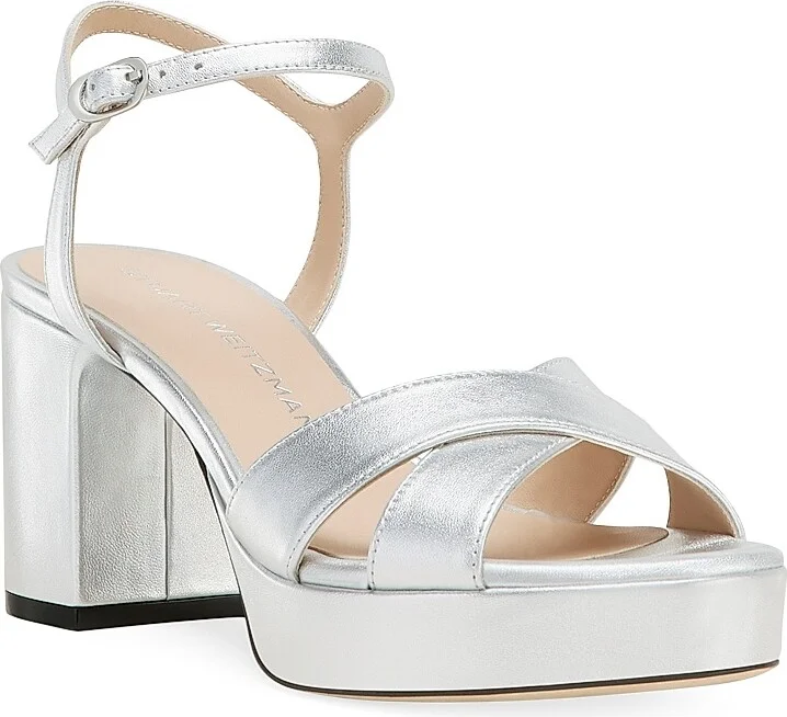 Women's Dayna 80MM Leather Platform Sandals - Silver - Size 6 - Image 2
