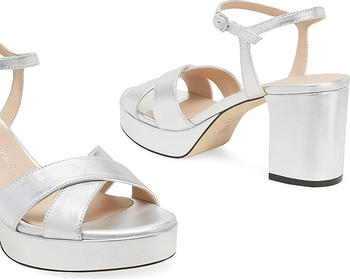 Women's Dayna 80MM Leather Platform Sandals - Silver - Size 6 - Image 4