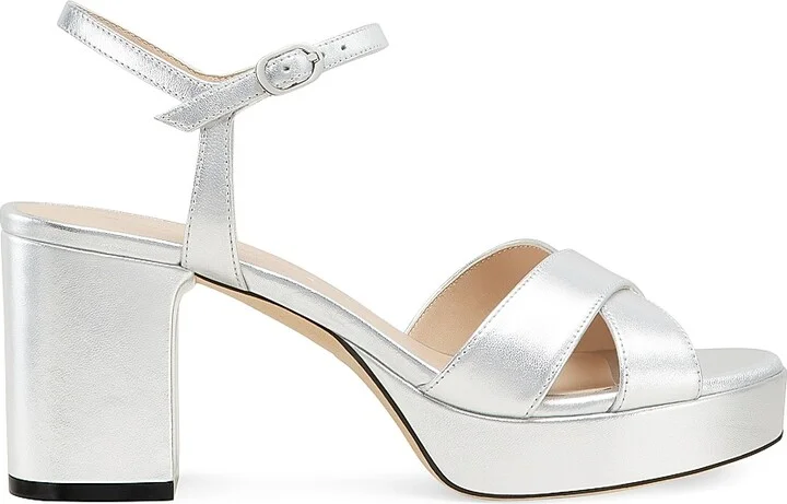 Women's Dayna 80MM Leather Platform Sandals - Silver - Size 6