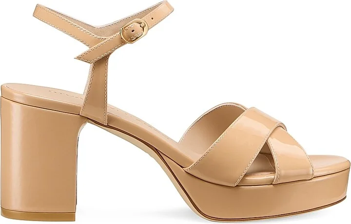 Women's Dayna 80MM Patent Leather Platform Sandals - Adobe - Size 10