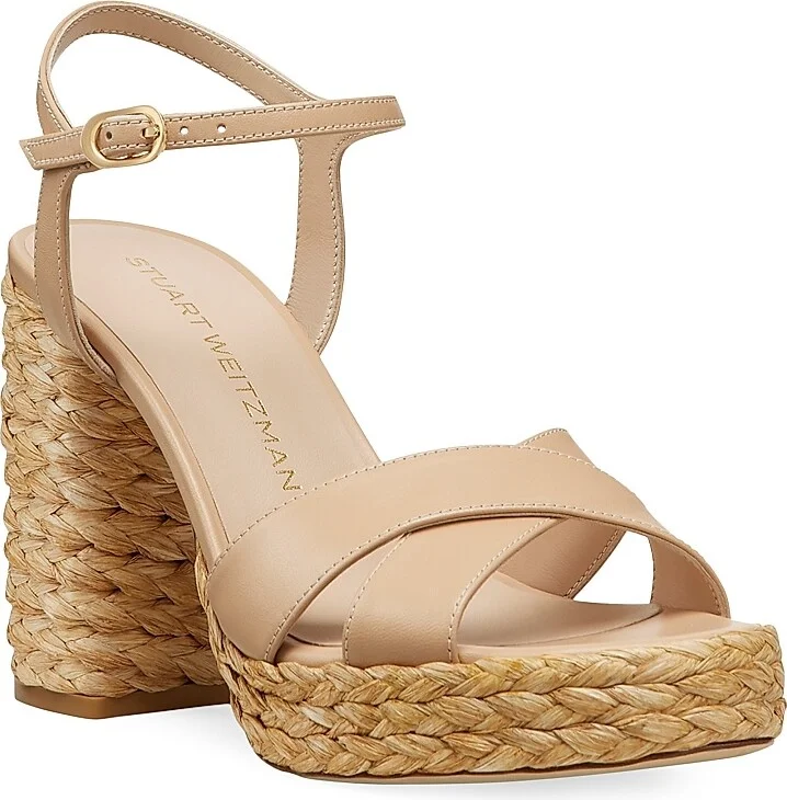 Women's Dayna 90MM Leather & Raffia Platform Sandals - Adobe Natural - Size 10 - Image 2