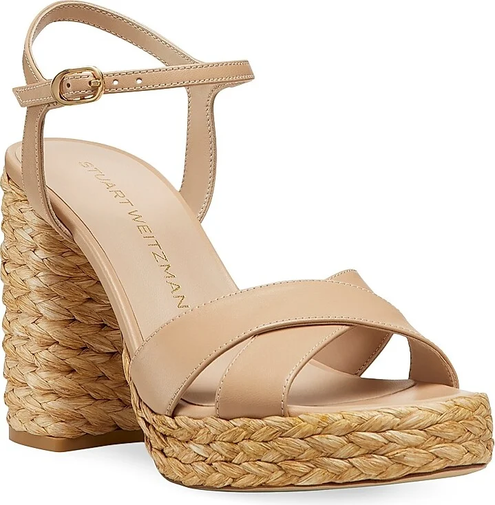 Women's Dayna 90MM Leather & Raffia Platform Sandals - Adobe Natural - Size 10 - Image 3