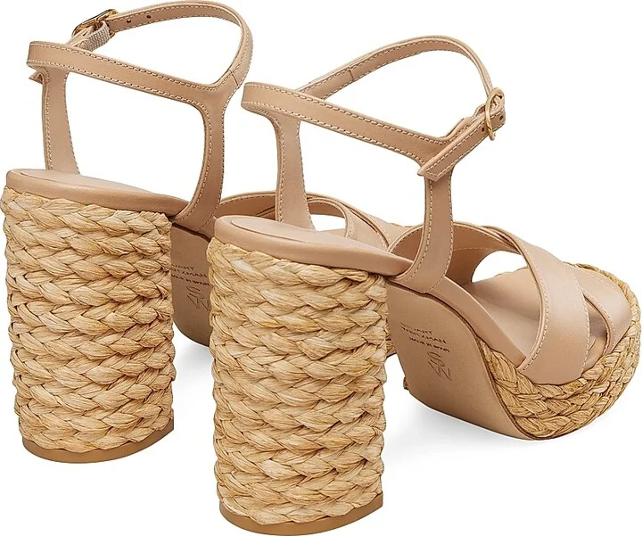 Women's Dayna 90MM Leather & Raffia Platform Sandals - Adobe Natural - Size 10 - Image 4