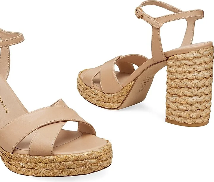 Women's Dayna 90MM Leather & Raffia Platform Sandals - Adobe Natural - Size 10 - Image 5