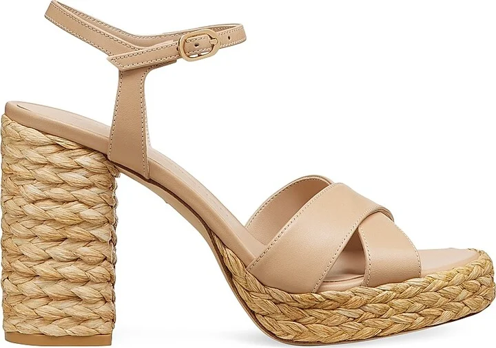 Women's Dayna 90MM Leather & Raffia Platform Sandals - Adobe Natural - Size 10