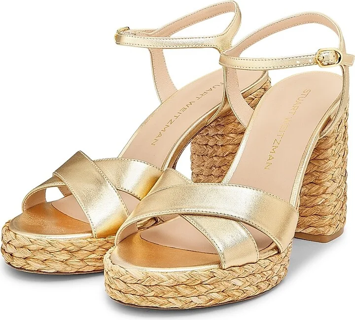 Women's Dayna 90MM Metallic Leather Platform Sandals - Golden Natural - Size 5.5 - Image 2
