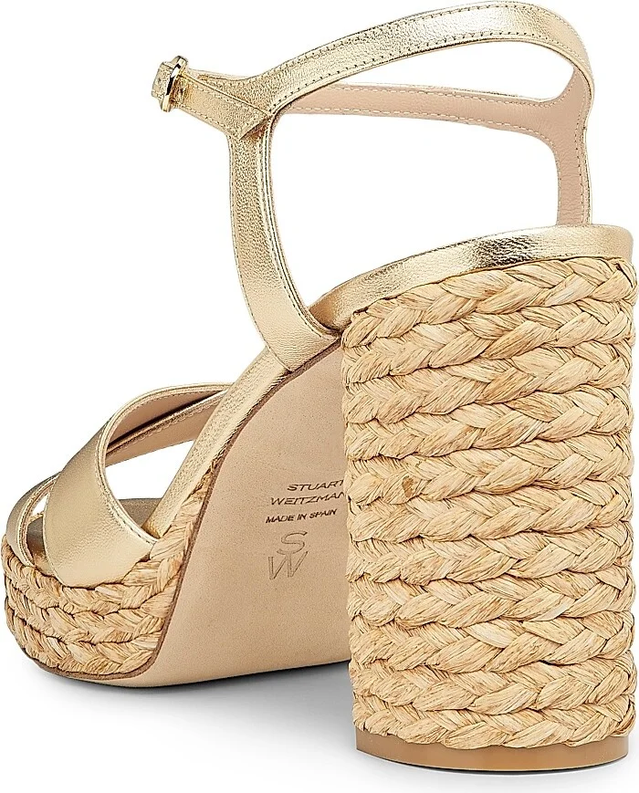 Women's Dayna 90MM Metallic Leather Platform Sandals - Golden Natural - Size 5.5 - Image 3