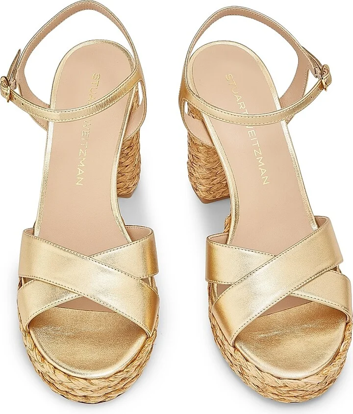Women's Dayna 90MM Metallic Leather Platform Sandals - Golden Natural - Size 5.5 - Image 4