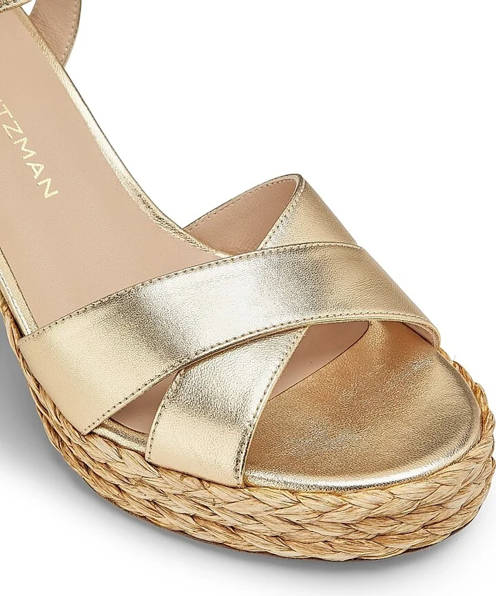 Women's Dayna 90MM Metallic Leather Platform Sandals - Golden Natural - Size 5.5 - Image 6