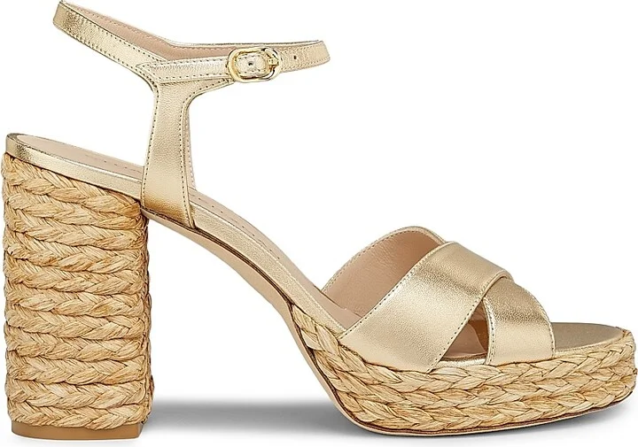 Women's Dayna 90MM Metallic Leather Platform Sandals - Golden Natural - Size 5.5