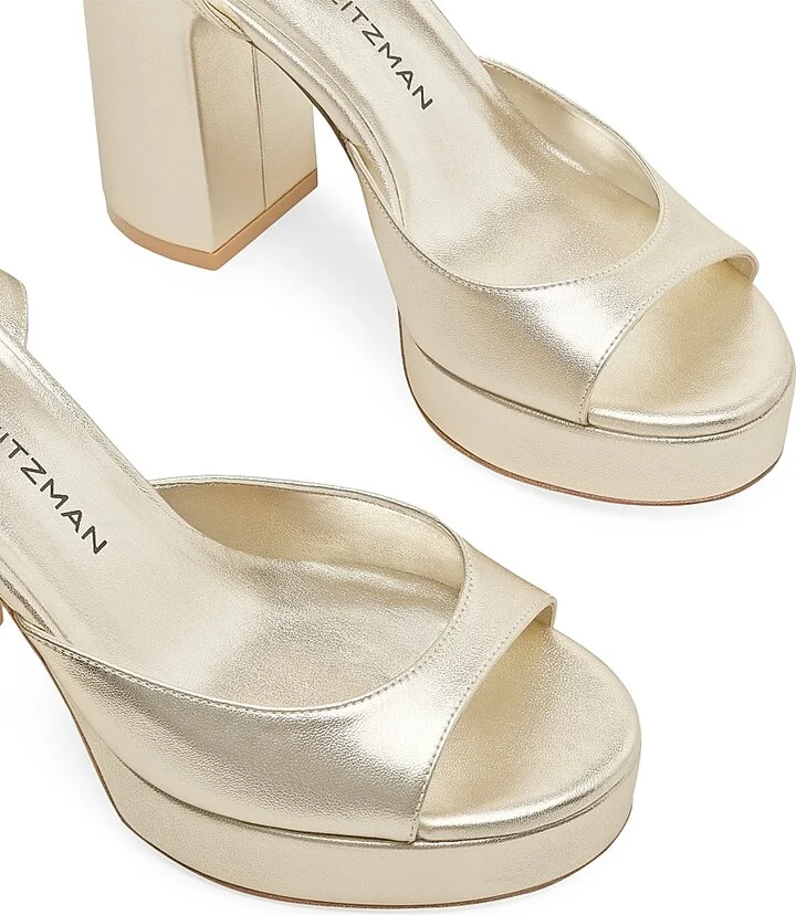 Women's Dayna II 100MM Metallic Leather Platform Sandals - Light Gold - Size 10 - Image 4