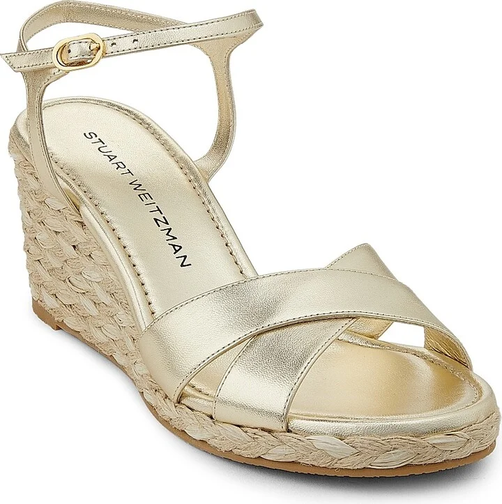 Women's Dayna Metallic-Leather Espadrille Wedges - Light Gold Natural - Size 10 - Image 2