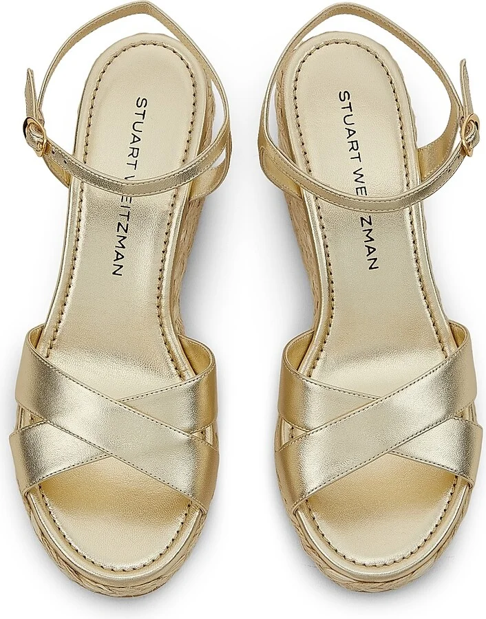 Women's Dayna Metallic-Leather Espadrille Wedges - Light Gold Natural - Size 10 - Image 4