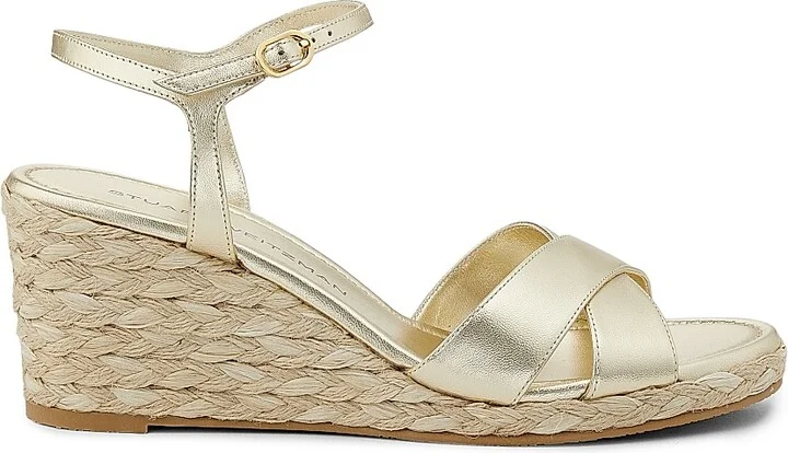 Women's Dayna Metallic-Leather Espadrille Wedges - Light Gold Natural - Size 10
